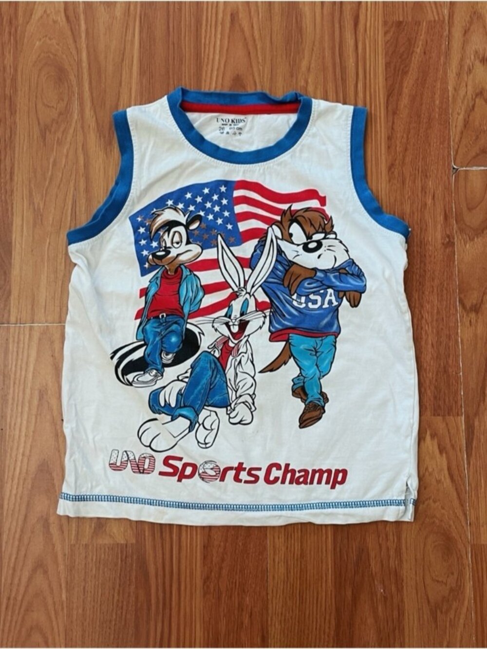 UNO KIDS White & Blue Sleeveless Sports Champ Graphic Tank Looney Tunes Kids Sm